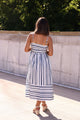 Navy and White Striped Tie Front Midi Dress