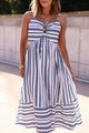 Navy and White Striped Tie Front Midi Dress
