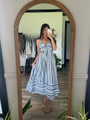 Navy and White Striped Tie Front Midi Dress