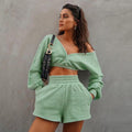 Nayeli Cropped V Neck Off-Shoulder Long-Sleeved Two Piece Set - Vestir en Moda