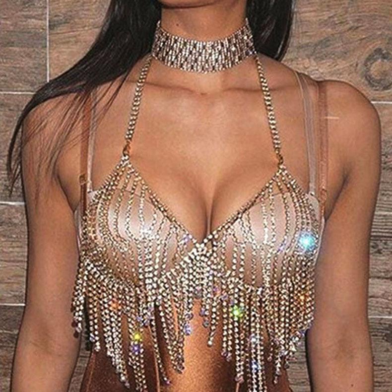Nayna Beach Ornament Diamond Tassel Body Chain Rhinestone - Vestir en Moda