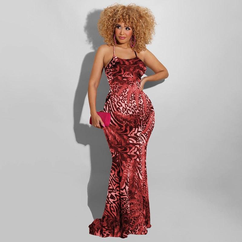 Nereida Print Backless Waist Trimming Maxi Dresses - Vestir en Moda