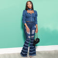 Nevaeh Plus Size Denim Washing Water Ripped Tassel - Vestir en Moda