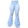 Nevaeh Plus Size Denim Washing Water Ripped Tassel - Vestir en Moda