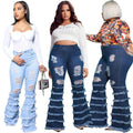 Nevaeh Plus Size Denim Washing Water Ripped Tassel - Vestir en Moda