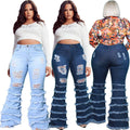 Nevaeh Plus Size Denim Washing Water Ripped Tassel - Vestir en Moda