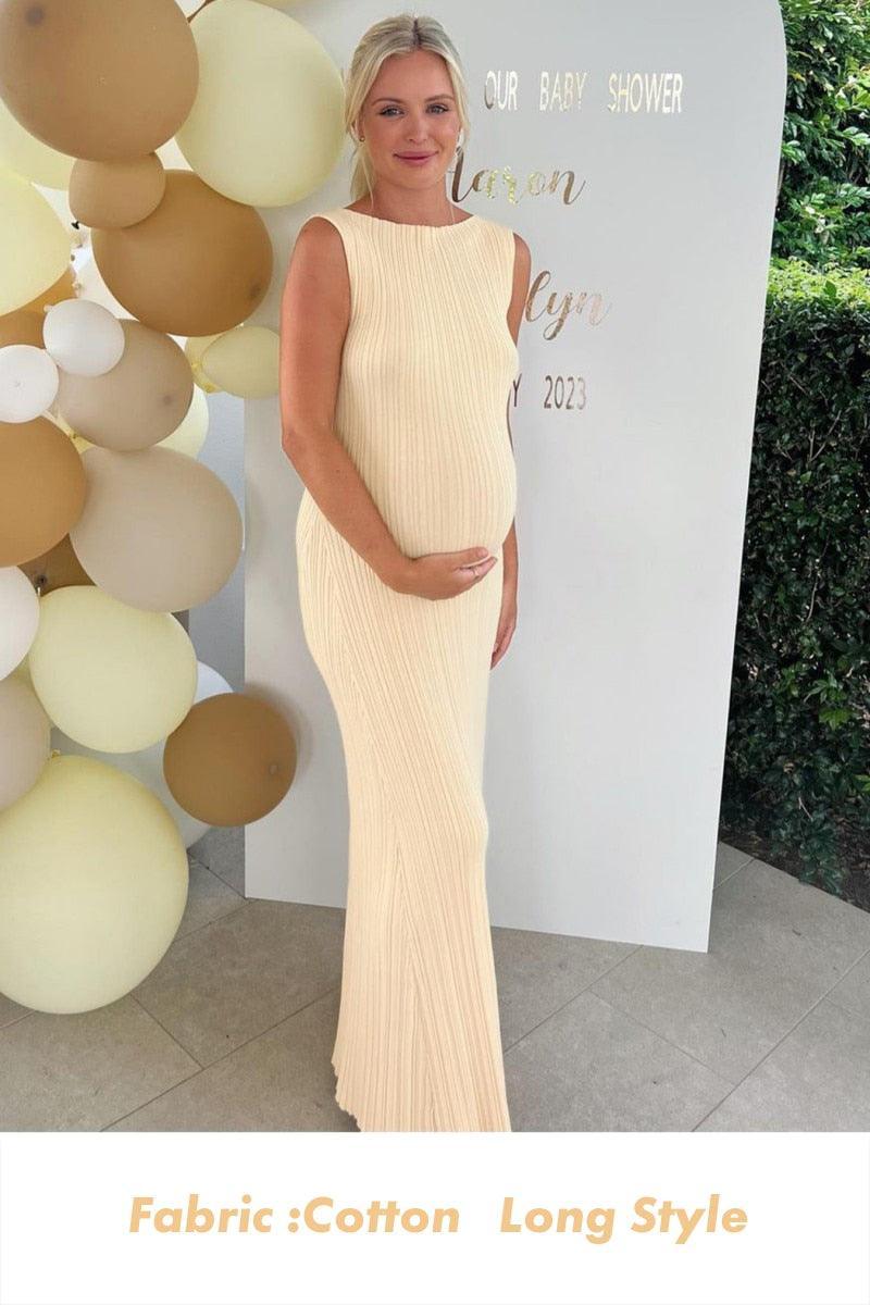 Nia Sleeveless Pleat Round Neck A-line Pit Strip Slim Long Dress - Vestir en Moda