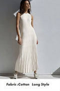 Nia Sleeveless Pleat Round Neck A-line Pit Strip Slim Long Dress - Vestir en Moda