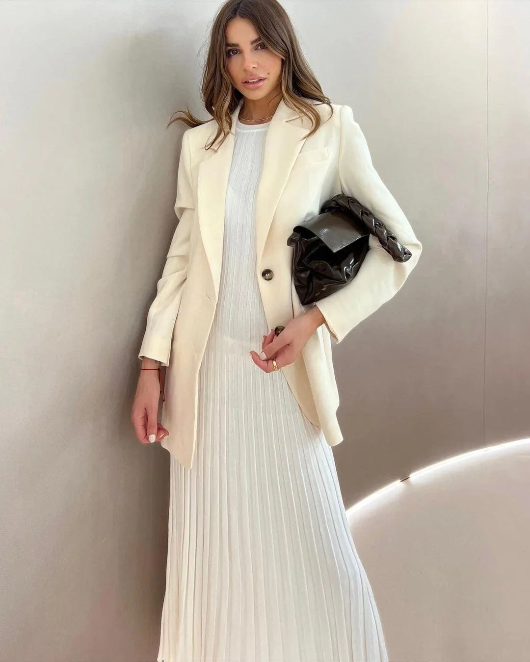 Nia Sleeveless Pleat Round Neck A-line Pit Strip Slim Long Dress - Vestir en Moda