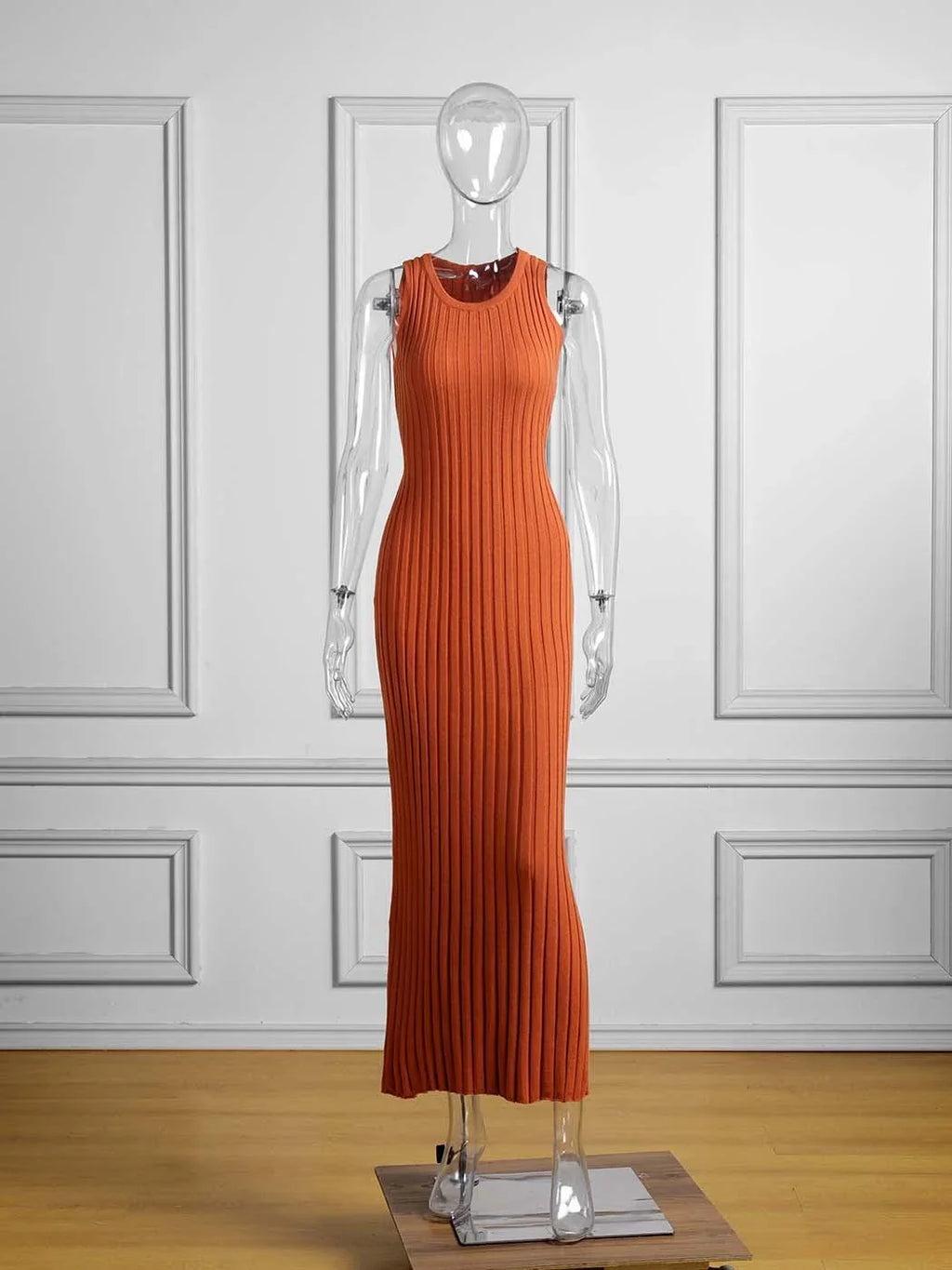 Nia Sleeveless Pleat Round Neck A-line Pit Strip Slim Long Dress - Vestir en Moda