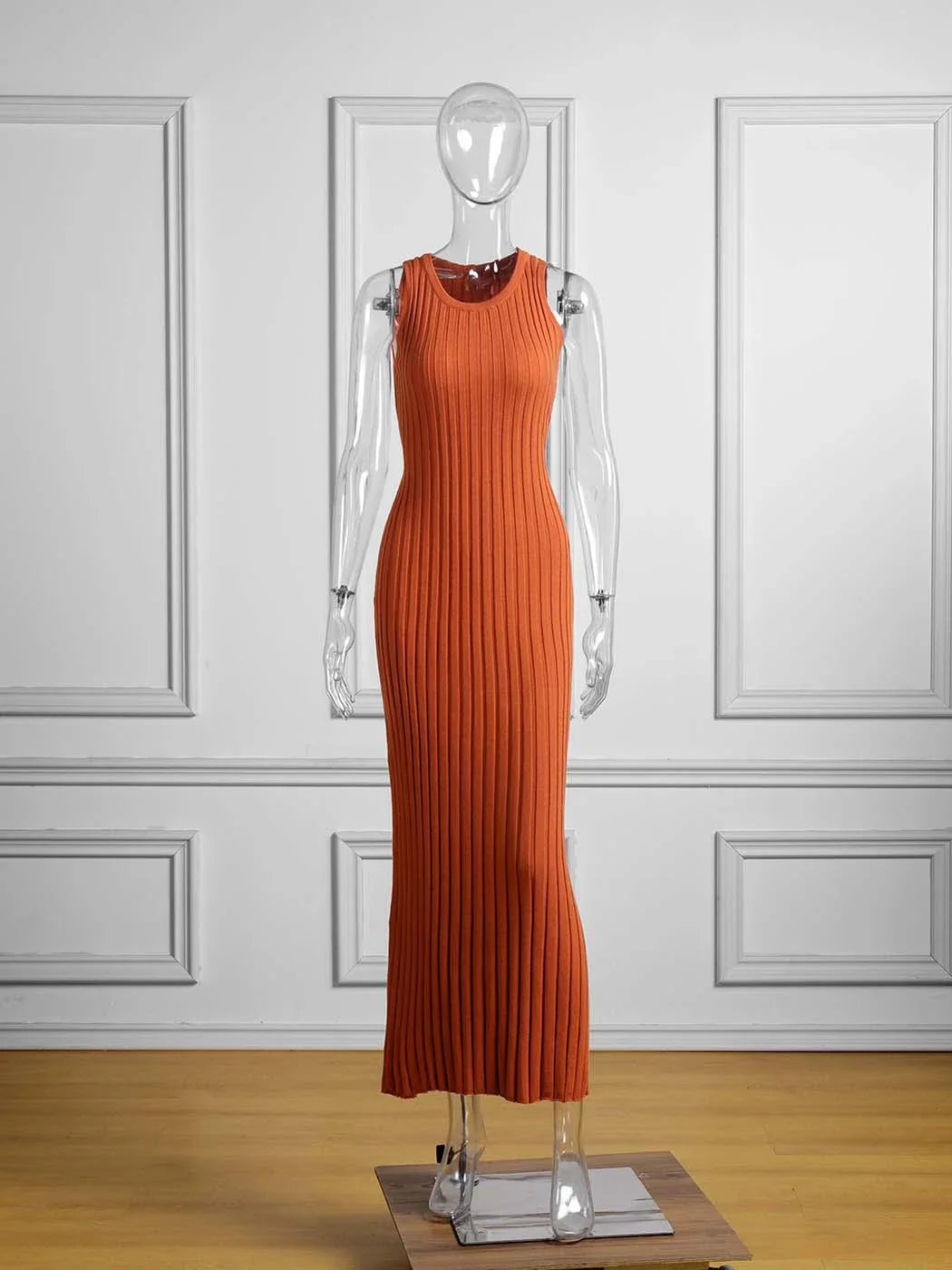 Nia Sleeveless Pleat Round Neck A-line Pit Strip Slim Long Dress - Vestir en Moda