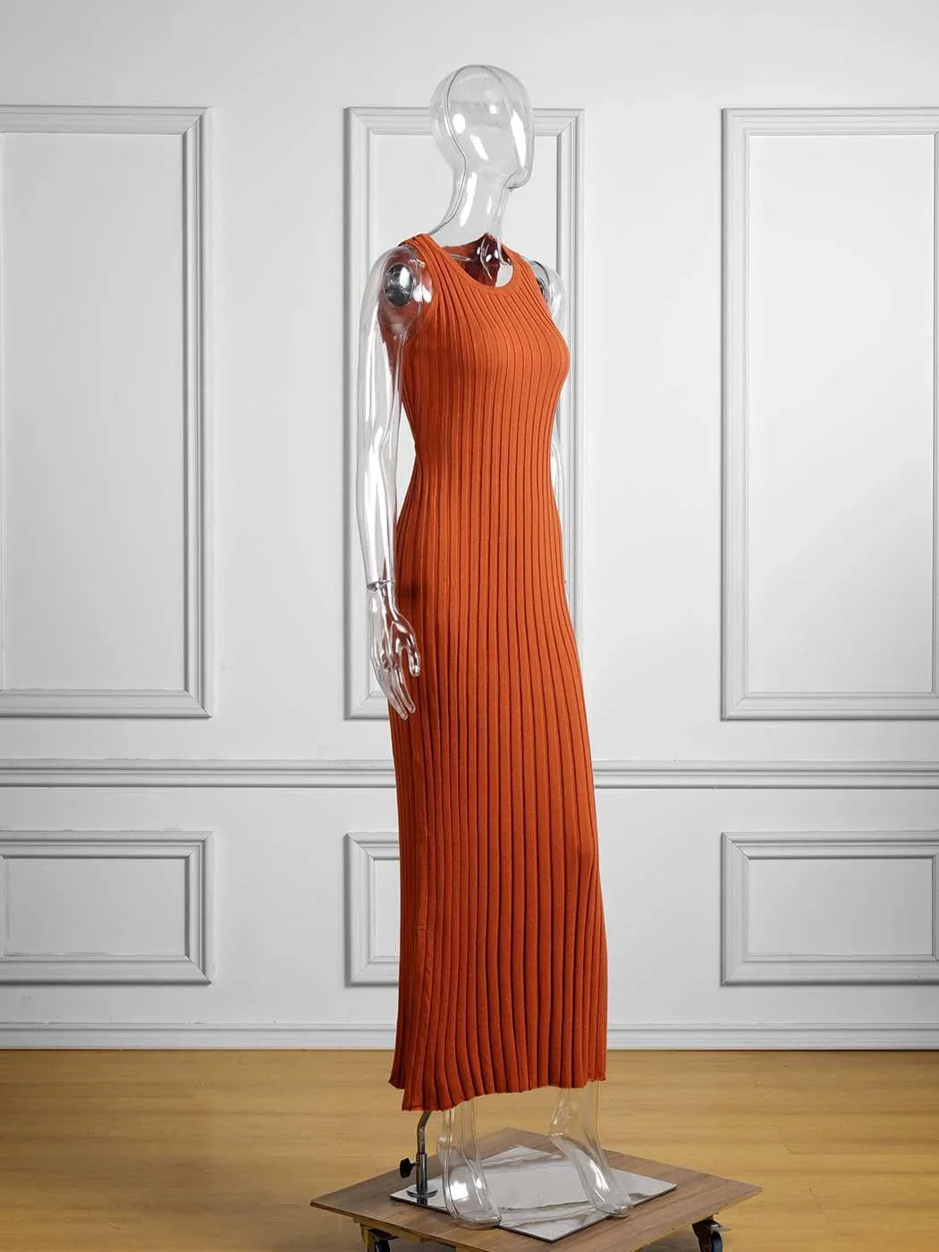 Nia Sleeveless Pleat Round Neck A-line Pit Strip Slim Long Dress - Vestir en Moda