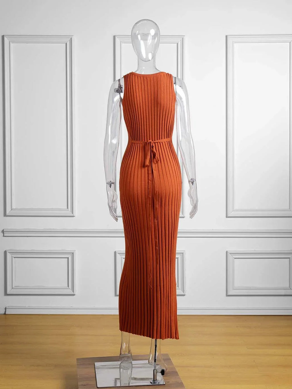 Nia Sleeveless Pleat Round Neck A-line Pit Strip Slim Long Dress - Vestir en Moda
