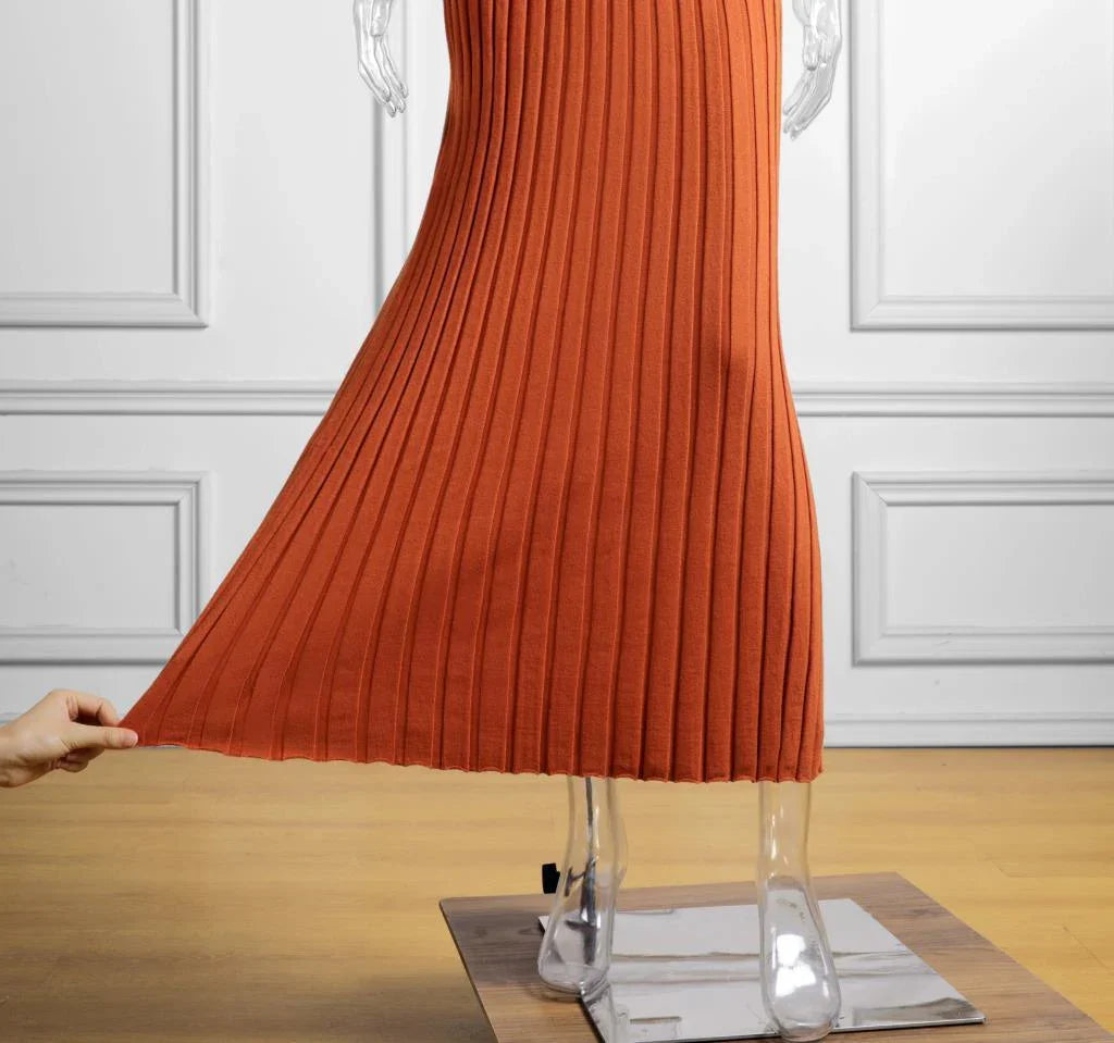 Nia Sleeveless Pleat Round Neck A-line Pit Strip Slim Long Dress - Vestir en Moda