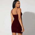 Nittra Sexy V-neck Ruffle Hip Irregular Velvet Spaghetti Straps Dress - Vestir en Moda