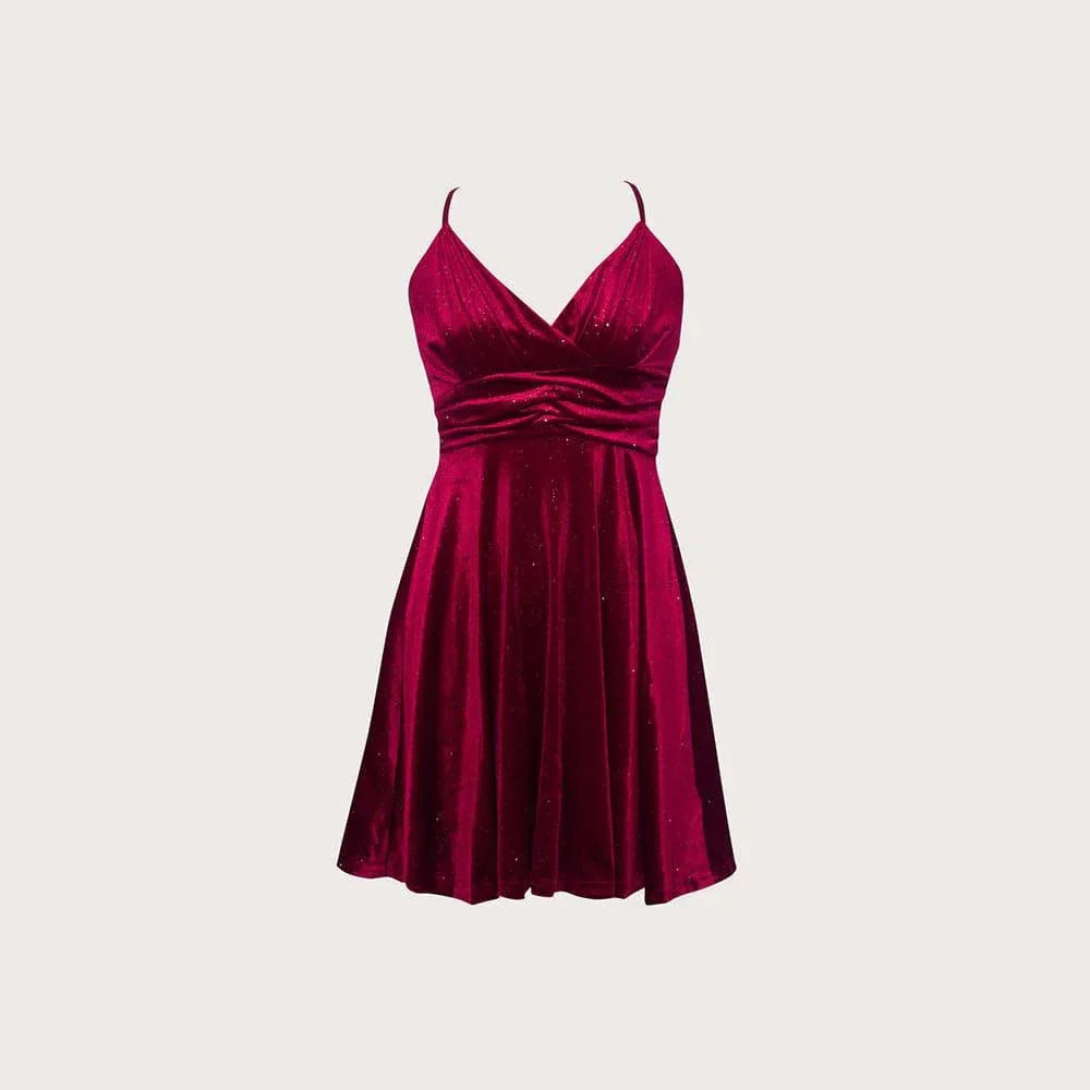 Noa Elegant High End Party Wear Bronzing Velvet Waist Dress - Vestir en Moda