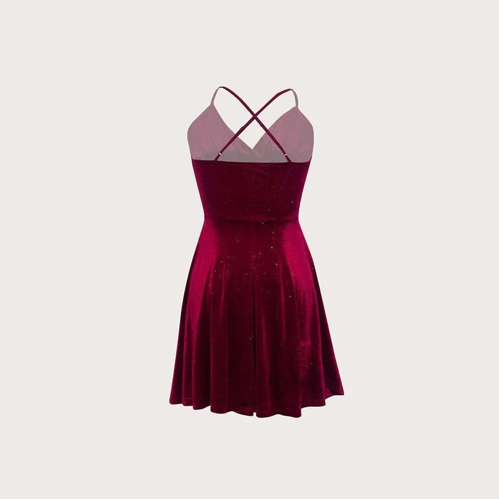 Noa Elegant High End Party Wear Bronzing Velvet Waist Dress - Vestir en Moda