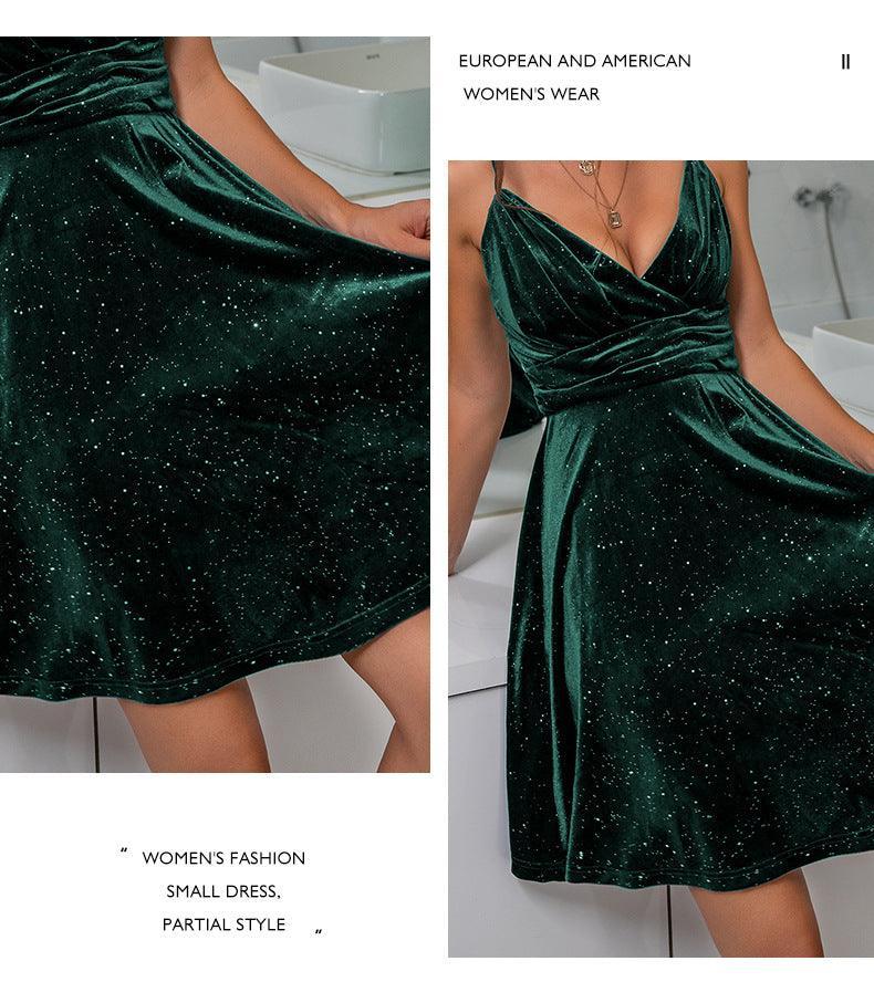 Noa Elegant High End Party Wear Bronzing Velvet Waist Dress - Vestir en Moda