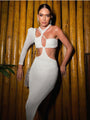Noboa Single Sleeve Cut Out Hollow Out White Midi Bodycon Dresses - Vestir en Moda
