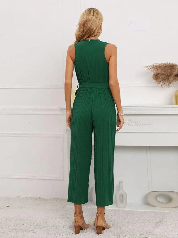 Noelia Women Solid Ruffle Rim Waist Tie Jumpsuits - Vestir en Moda