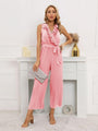 Noelia Women Solid Ruffle Rim Waist Tie Jumpsuits - Vestir en Moda