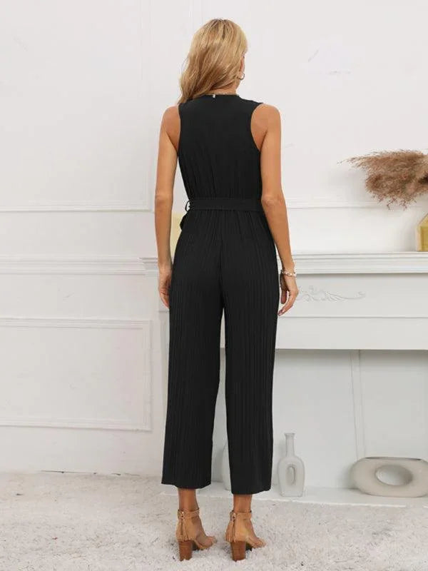 Noelia Women Solid Ruffle Rim Waist Tie Jumpsuits - Vestir en Moda