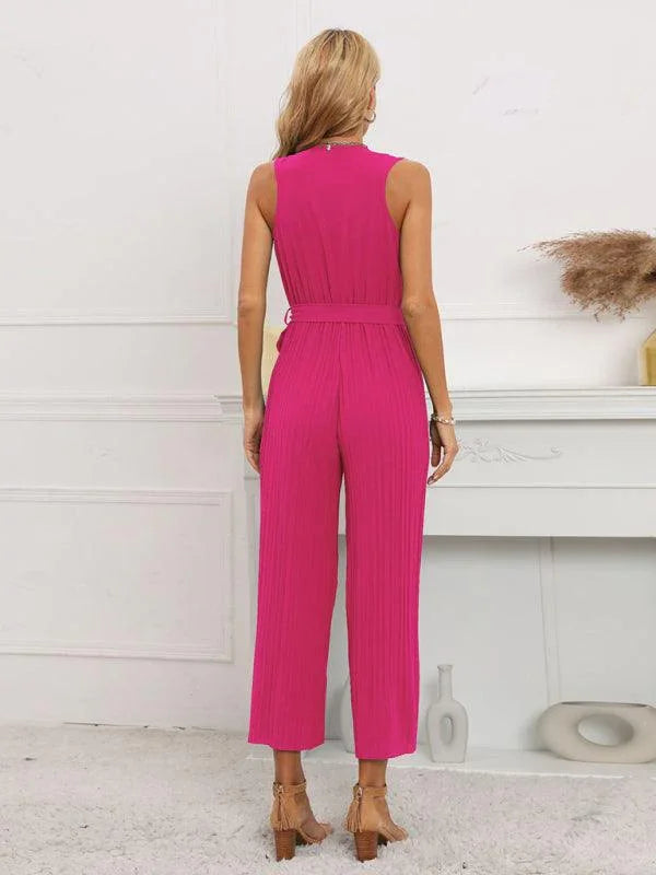 Noelia Women Solid Ruffle Rim Waist Tie Jumpsuits - Vestir en Moda