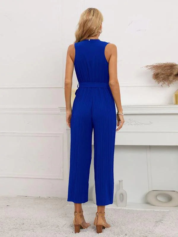 Noelia Women Solid Ruffle Rim Waist Tie Jumpsuits - Vestir en Moda