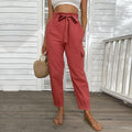 Noelle Solid Color High Waist Casual Straight Red Ankle Length Pants - Vestir en Moda