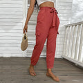 Noelle Solid Color High Waist Casual Straight Red Ankle Length Pants - Vestir en Moda