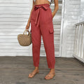 Noelle Solid Color High Waist Casual Straight Red Ankle Length Pants - Vestir en Moda