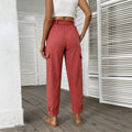 Noelle Solid Color High Waist Casual Straight Red Ankle Length Pants - Vestir en Moda