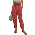 Noelle Solid Color High Waist Casual Straight Red Ankle Length Pants - Vestir en Moda