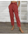 Noelle Solid Color High Waist Casual Straight Red Ankle Length Pants - Vestir en Moda