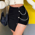Norah Solid Color High Waist Zipper Irregular Asymmetric Chain Skirt - Vestir en Moda