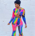 Normani Color Block Lace Up Flare Pants Two Piece Sets - Vestir en Moda