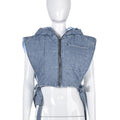 Nyla Jean Quilted Washed Hooded Sleeveless Short Vest Top - Vestir en Moda
