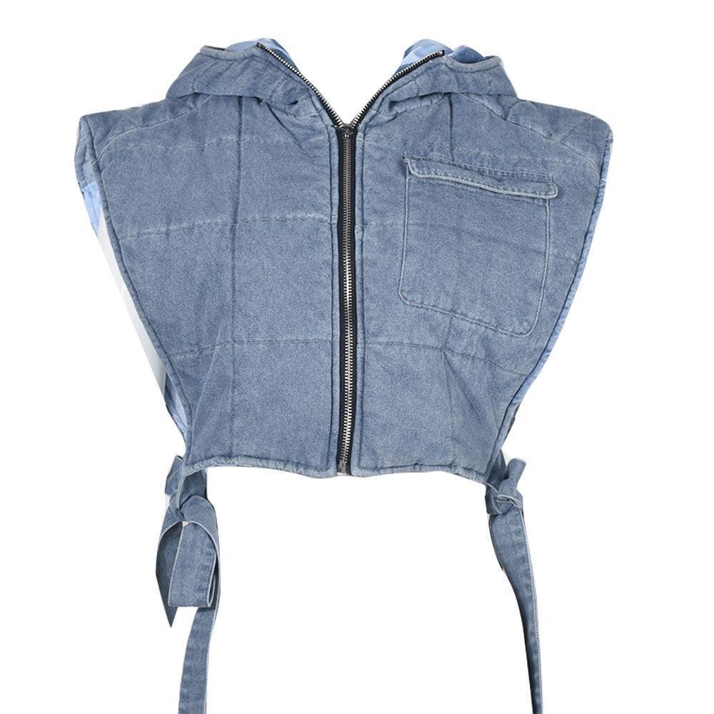 Nyla Jean Quilted Washed Hooded Sleeveless Short Vest Top - Vestir en Moda