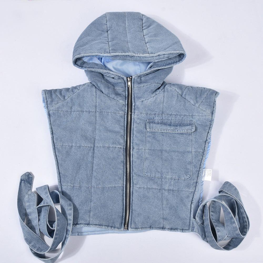 Nyla Jean Quilted Washed Hooded Sleeveless Short Vest Top - Vestir en Moda