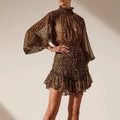 Nylah Elegant Stand-Up Collar Puff Sleeve Leopard Print Waist-Tight Dress - Vestir en Moda