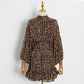 Nylah Elegant Stand-Up Collar Puff Sleeve Leopard Print Waist-Tight Dress - Vestir en Moda