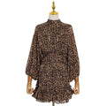 Nylah Elegant Stand-Up Collar Puff Sleeve Leopard Print Waist-Tight Dress - Vestir en Moda