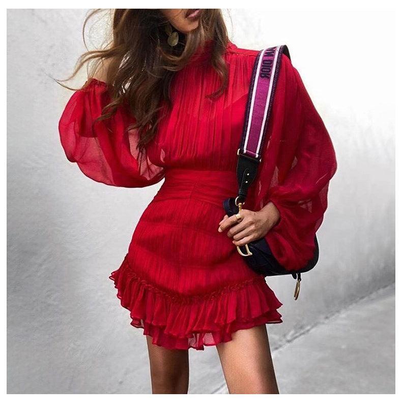 Nylah Elegant Stand-Up Collar Puff Sleeve Leopard Print Waist-Tight Dress - Vestir en Moda
