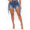 Oakley Cotton Elastic Worn Jeans Fringe Tassel Solid Shorts - Vestir en Moda