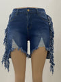 Oakley Cotton Elastic Worn Jeans Fringe Tassel Solid Shorts - Vestir en Moda