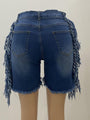 Oakley Cotton Elastic Worn Jeans Fringe Tassel Solid Shorts - Vestir en Moda