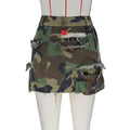 Octavia Pocket Split Full Open Camouflage Patch Wrapped Skirt - Vestir en Moda