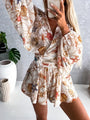 Ofelia Women Tropical Print Faux Wrap Puff Sleeve Rompers - Vestir en Moda
