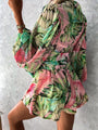 Ofelia Women Tropical Print Faux Wrap Puff Sleeve Rompers - Vestir en Moda