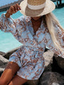 Ofelia Women Tropical Print Faux Wrap Puff Sleeve Rompers - Vestir en Moda